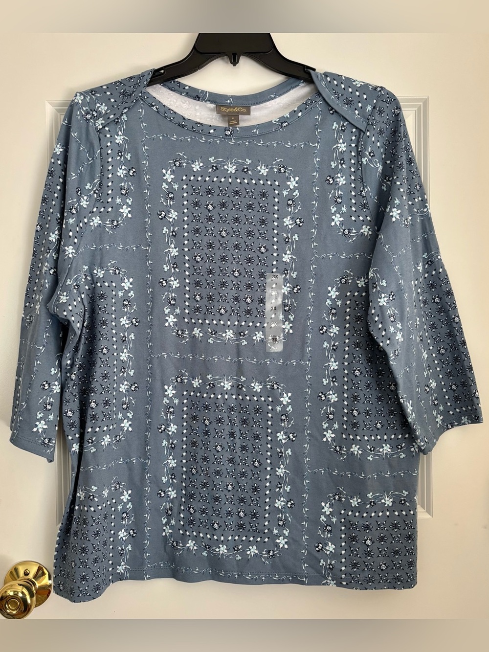 Style & Co. Women's Dusty Blue Floral Patchwork Tunic